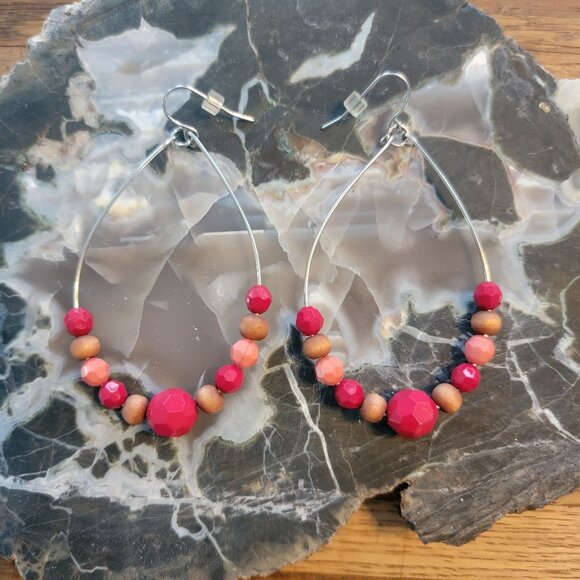 Pink/Peach Faceted Bead Dangle Earrings - Picture 2 of 7